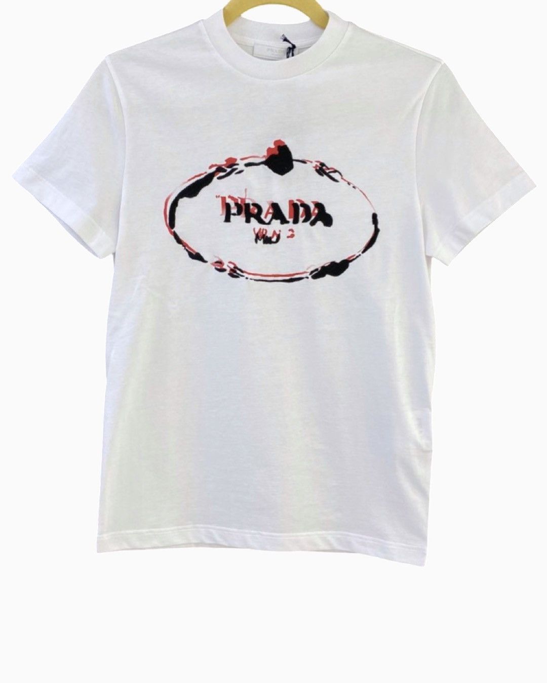 image of Prada Embroidered Logo T-Shirt in White, Men's (Size XL)