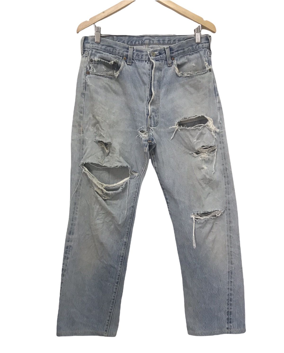 image of Vintage 70's Levis Rindem 524 Selvege Distressed Denim in Blue, Men's (Size 34)