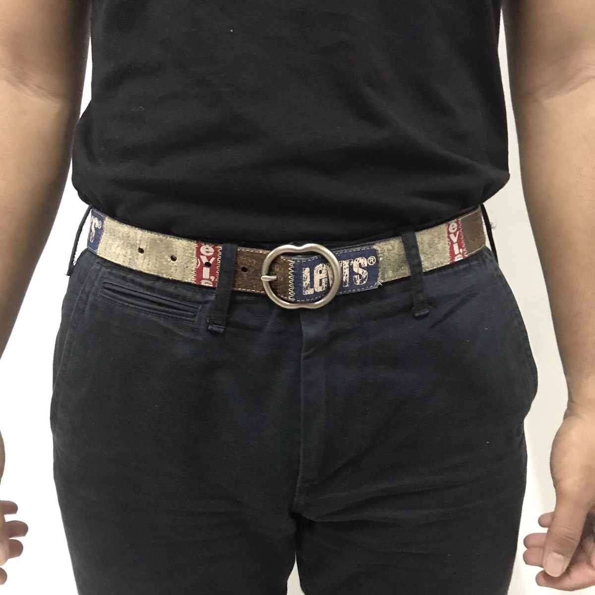 Levi's Vintage Levis Patchwork Style Leather Belt Size 32 - 2 Thumbnail