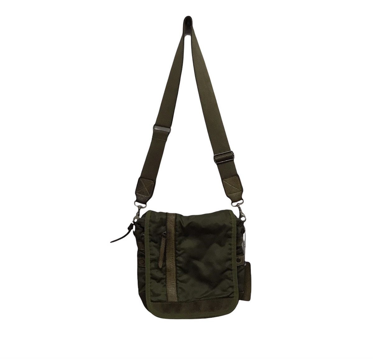 image of Avant Garde x Masterpiece Vintage Masterpiece Distressed Sling Bag Leather/nylon in Army Green