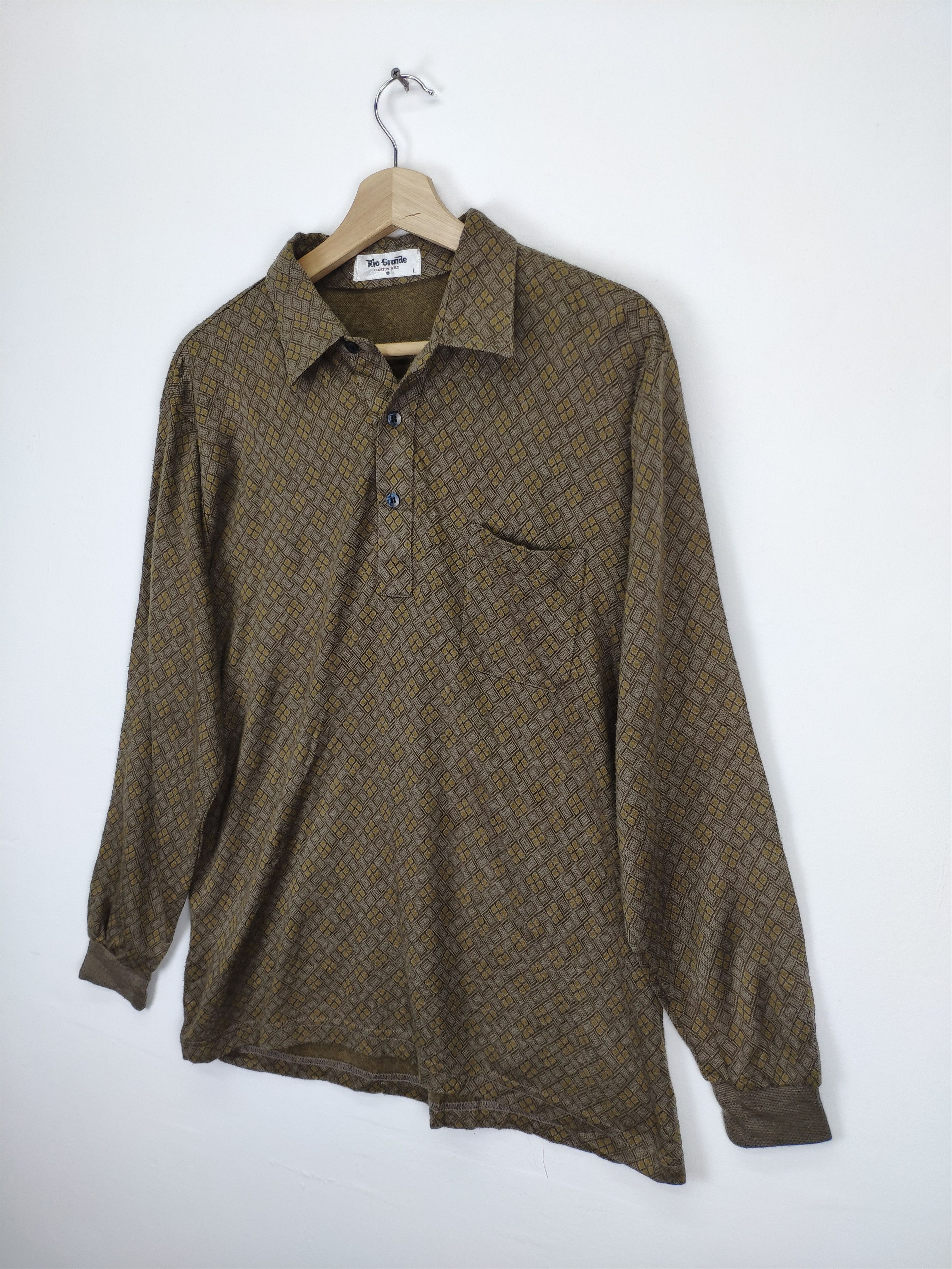 Japanese Brand × Vintage Vintage Wool Polo Shirt Long Sleeve Diamond Style Size US M / EU 48-50 / 2 - 2 Thumbnail