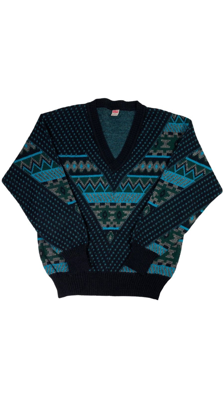 Vintage 🔥LASTDROP🔥 80s W Germany Vneck Knitted Sweater Geometric Size US M / EU 48-50 / 2 - 1 Thumbnail
