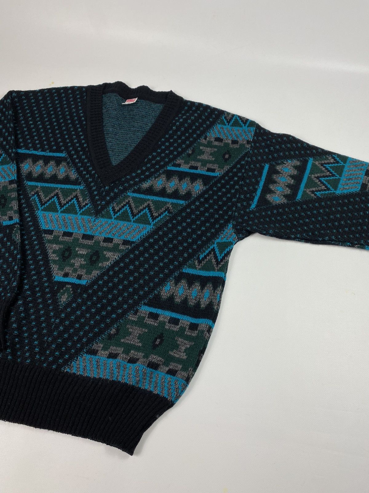 Vintage 🔥LASTDROP🔥 80s W Germany Vneck Knitted Sweater Geometric Size US M / EU 48-50 / 2 - 3 Thumbnail