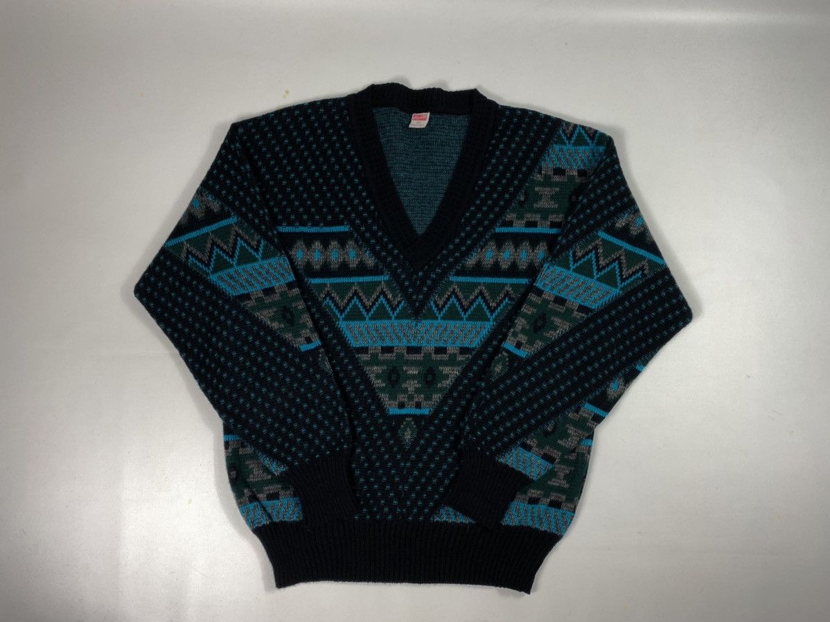 Vintage 🔥LASTDROP🔥 80s W Germany Vneck Knitted Sweater Geometric Size US M / EU 48-50 / 2 - 2 Thumbnail