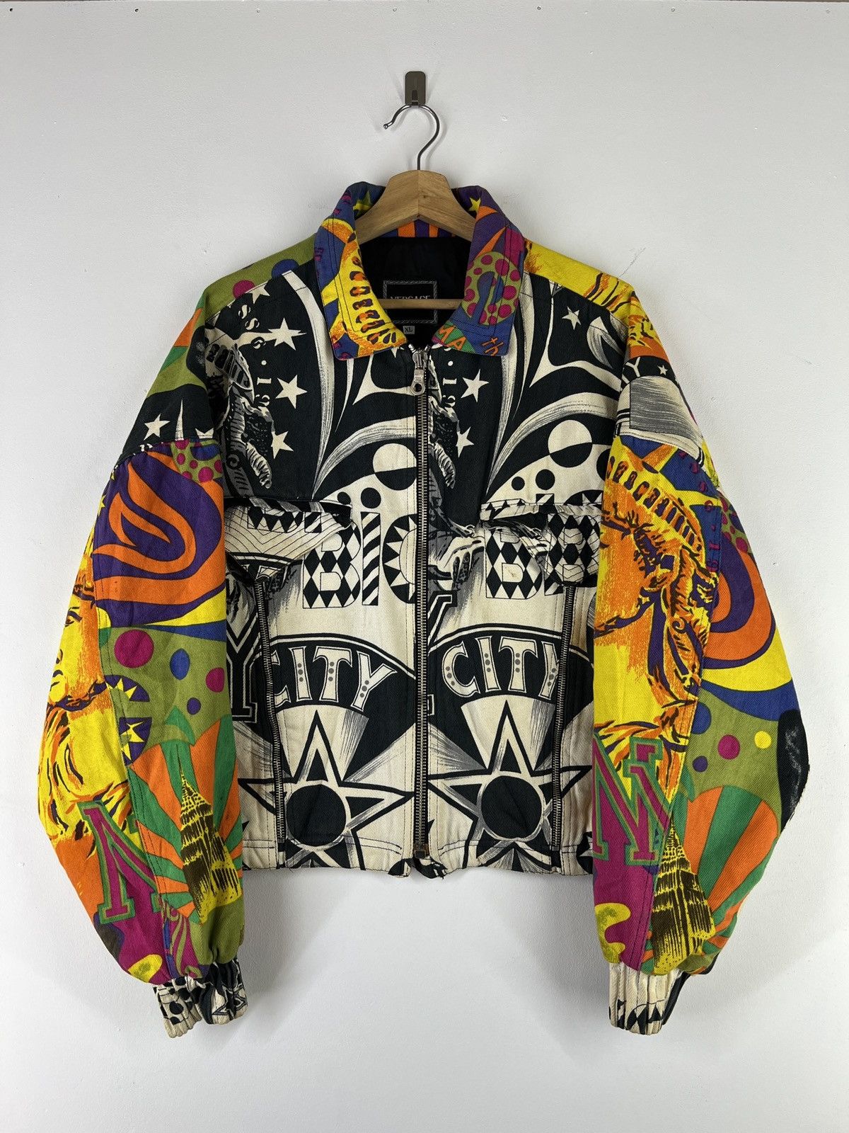 Versace 💥VERSACE LIBERTY DENIM BOMBER JACKET Size US XL / EU 56 / 4 - 1 Thumbnail