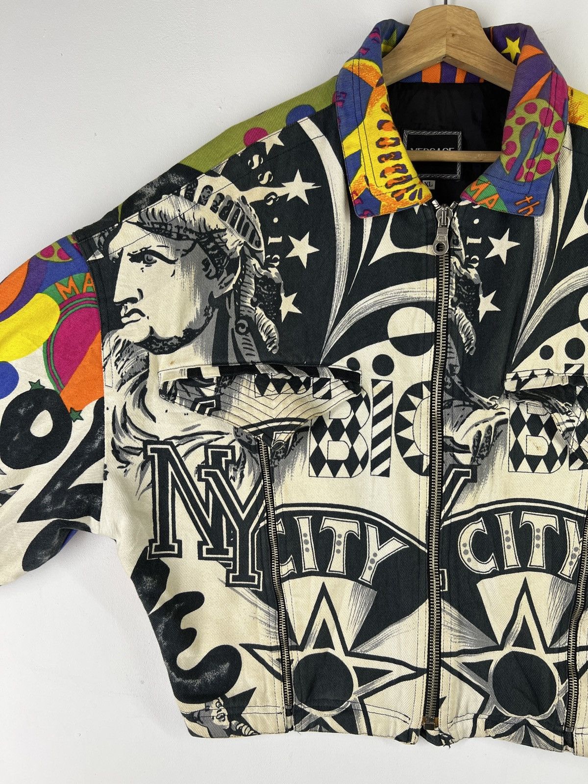 Versace 💥VERSACE LIBERTY DENIM BOMBER JACKET Size US XL / EU 56 / 4 - 6 Thumbnail