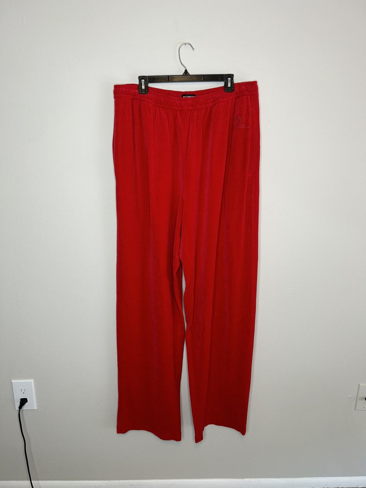 image of Balenciaga Homewear Velour Lounge Pants in Red, Men's (Size 36)