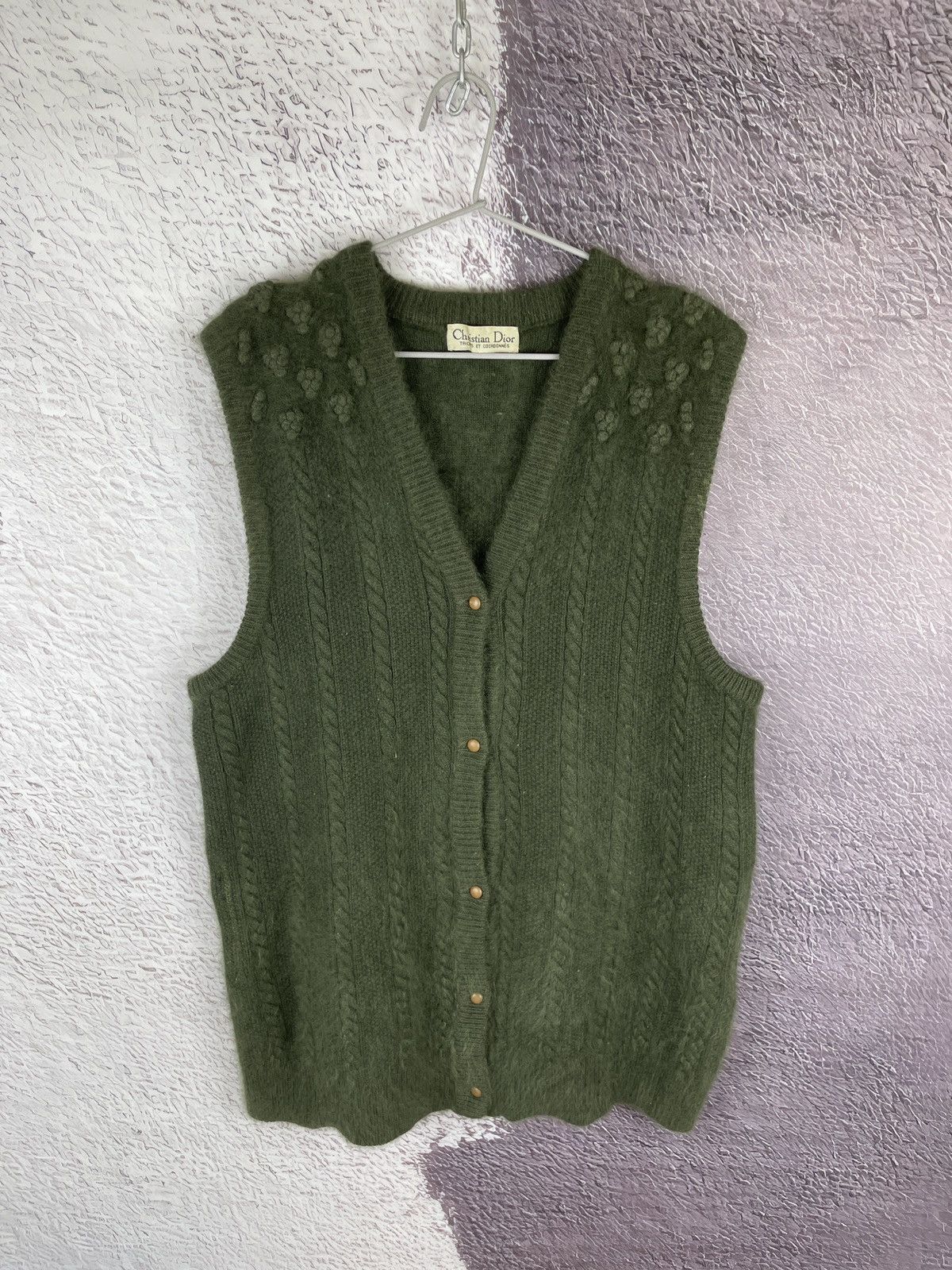image of Christian Dior Monsieur Christian Dior Tricots Et Coordonnées Angora Wool Vest Knit in Dark Khaki G