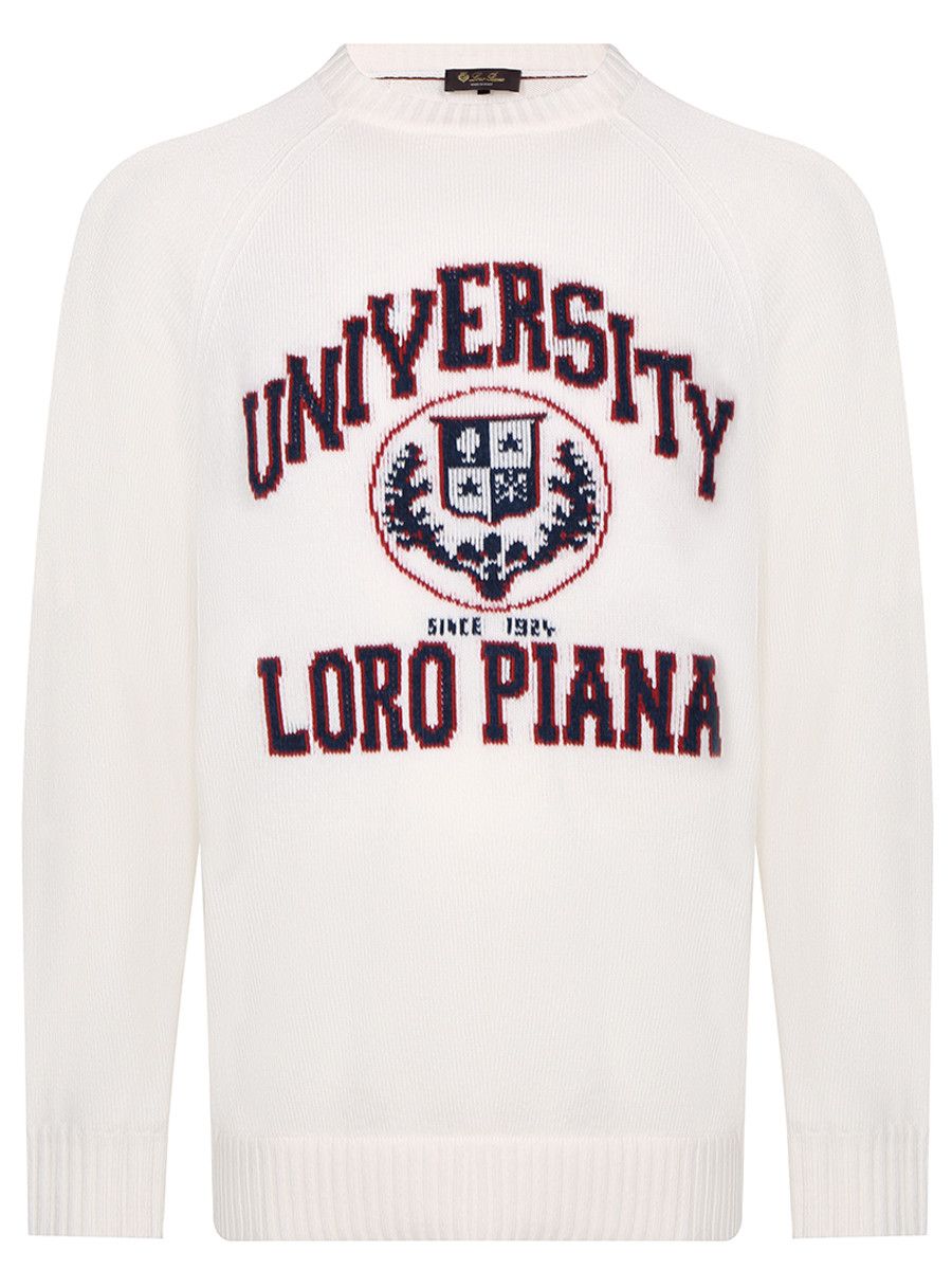 image of Loro Piana University Intarsia Cashmere Jumper In White, Men's (Size Large)