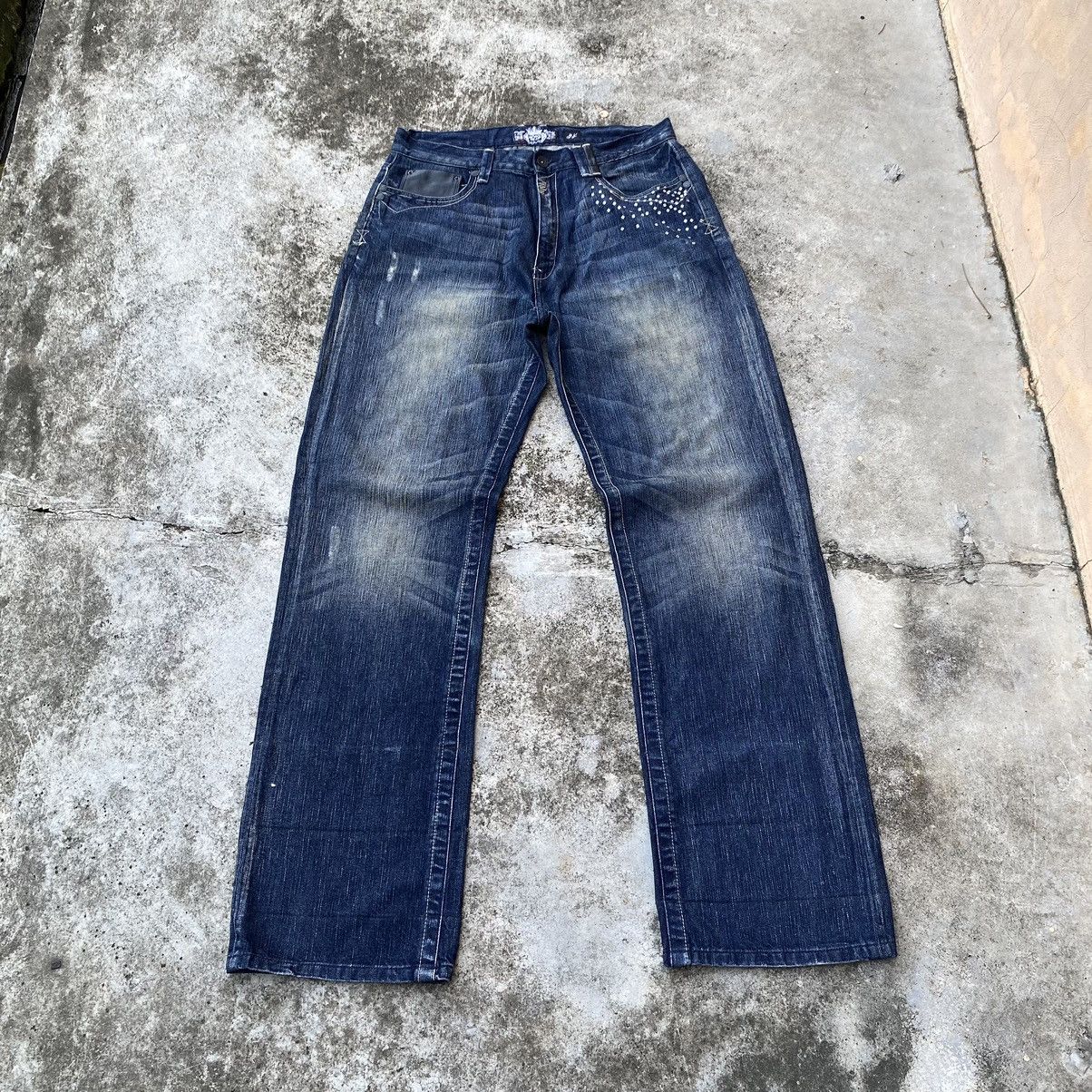image of Japanese Akademiks Distressed Jeans in Blue Denim, Men's (Size 34)