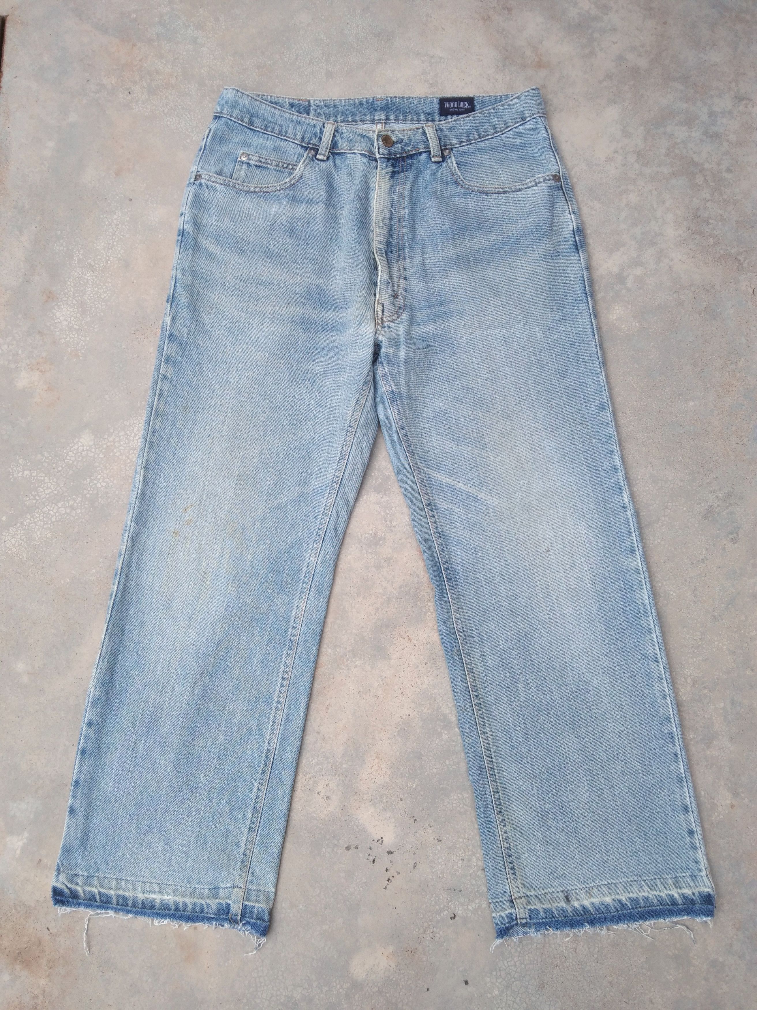 image of Jean x Vintage 90's Vintage Wide Leg Woodduck Distressed Released Hem 32X27 in Blue, Men's