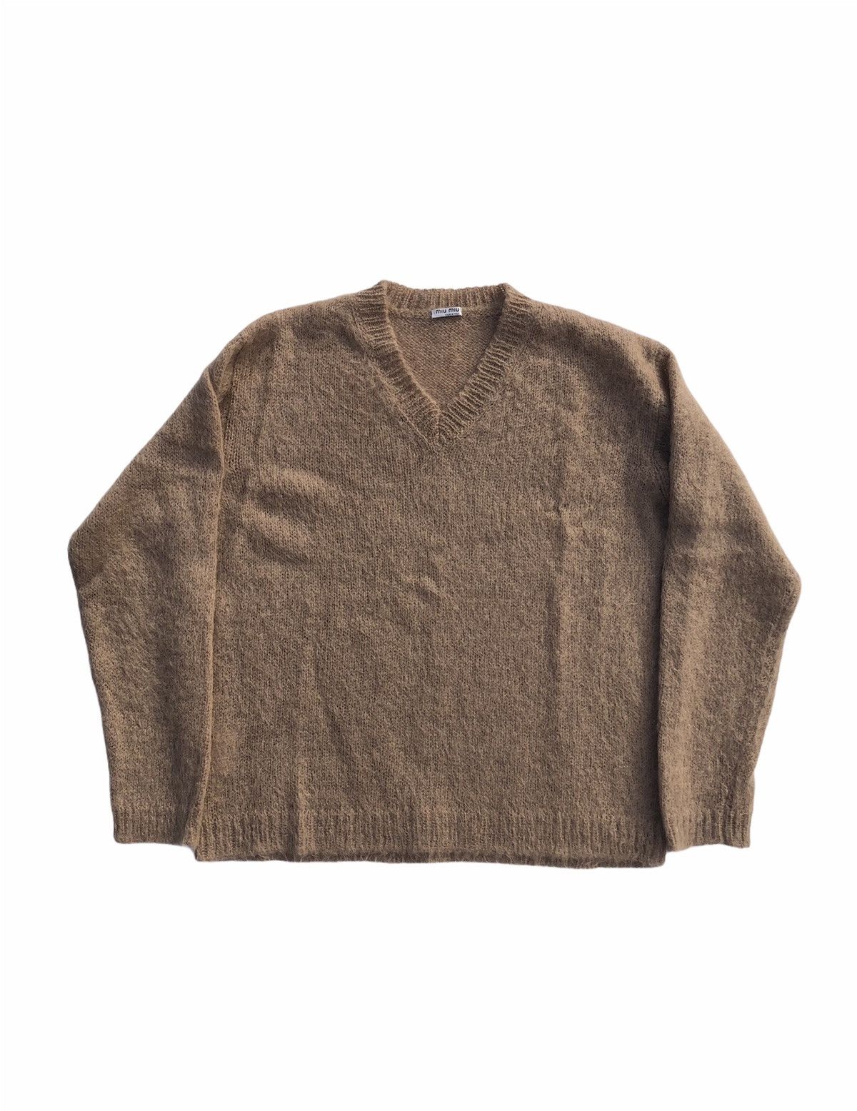 Miu Miu Miu Miu Camel Mohair Garzato Oversized V-neck Sweater Size US S / EU 44-46 / 1 - 2 Thumbnail