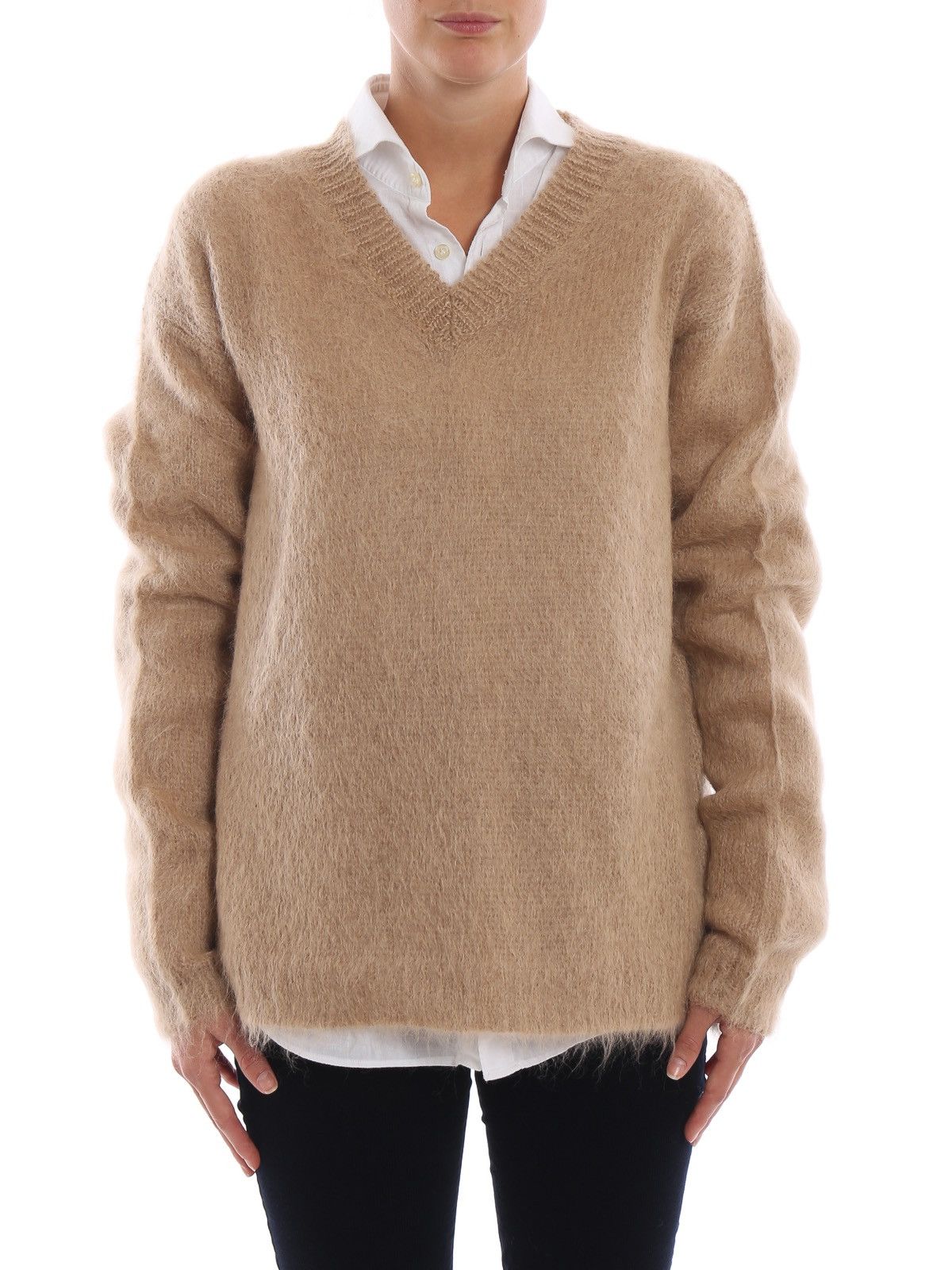 Miu Miu Miu Miu Camel Mohair Garzato Oversized V-neck Sweater Size US S / EU 44-46 / 1 - 6 Thumbnail