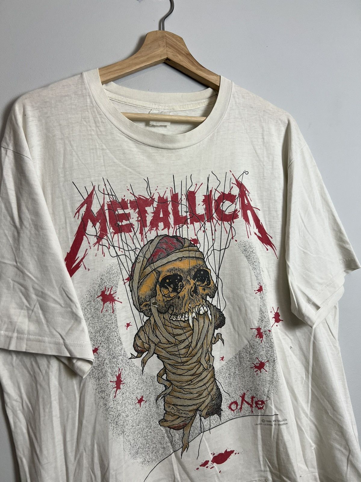 Band Tees 1989 Metallica One Pushead Vintage Heavy Metal Band Tee Grai Size US L / EU 52-54 / 3 - 3 Thumbnail