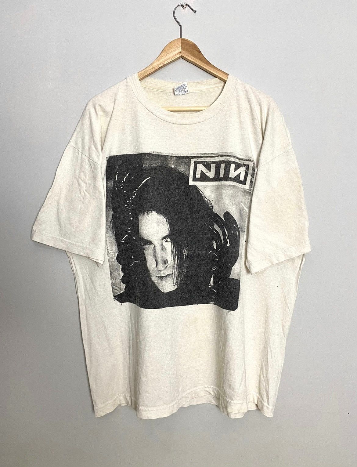 image of Rare 90's Nine Inch Nails Metal Band Bootleg Vintage Tee in Black, Men's (Size XL)