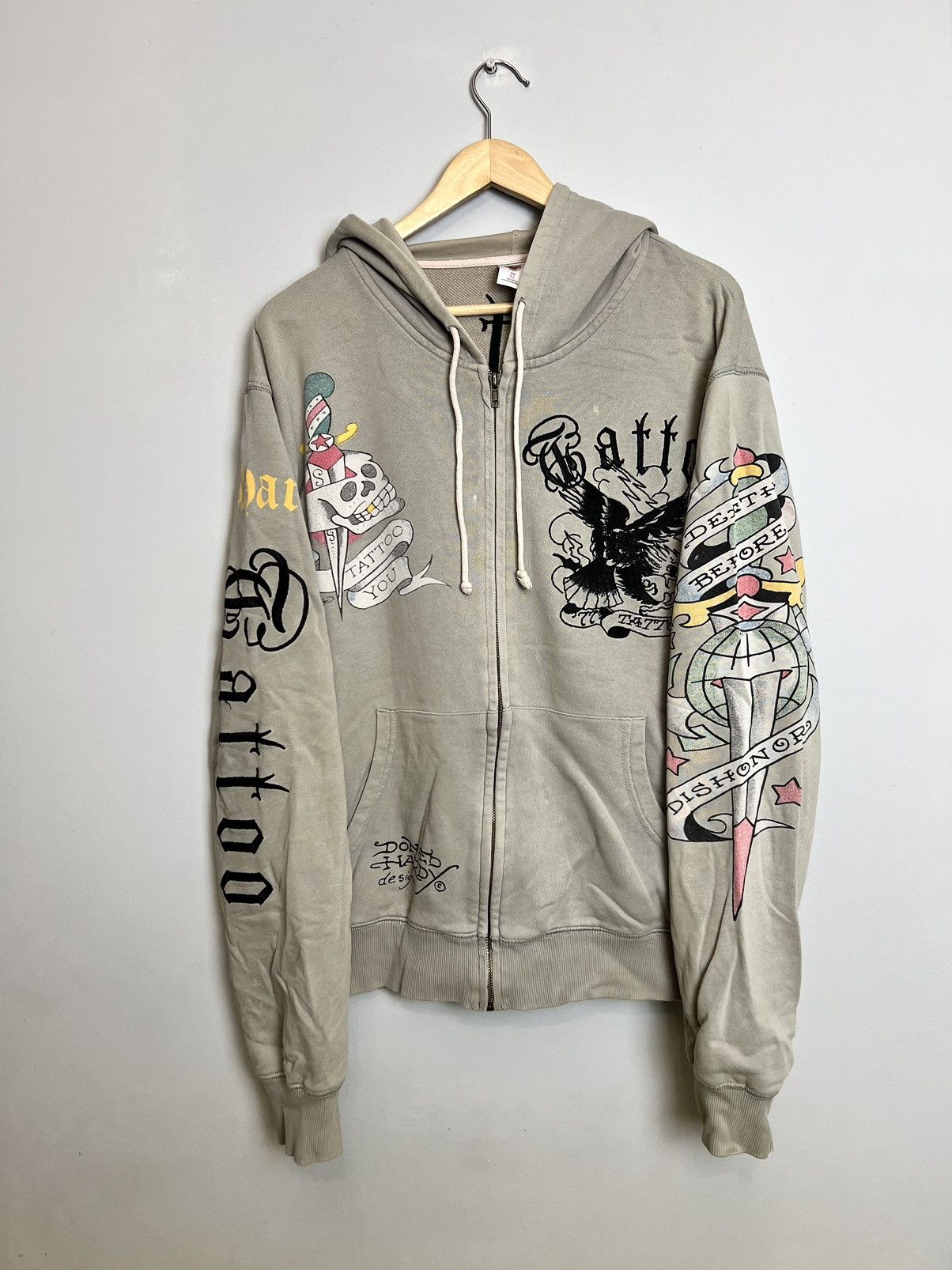 image of Christian Audigier Vintage Y2K Tattoo Zip Hoodie in Colours, Men's (Size XL)