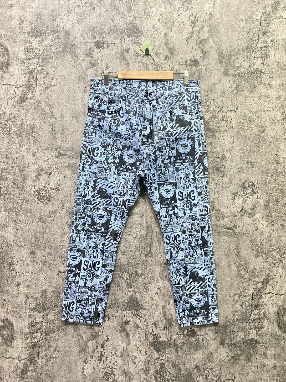 image of Archival Clothing Fullprinted Rna Slang Comic Punk Hysteric Style Pant in Blue, Men's (Size 31)