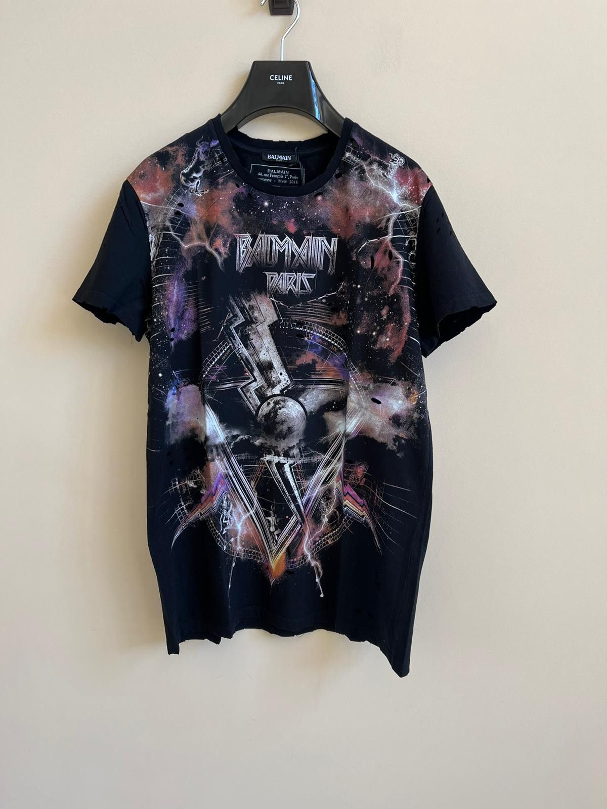 Image of Balmain Galaxy Logo Tee In Black / Multi, Men's (Size XL)