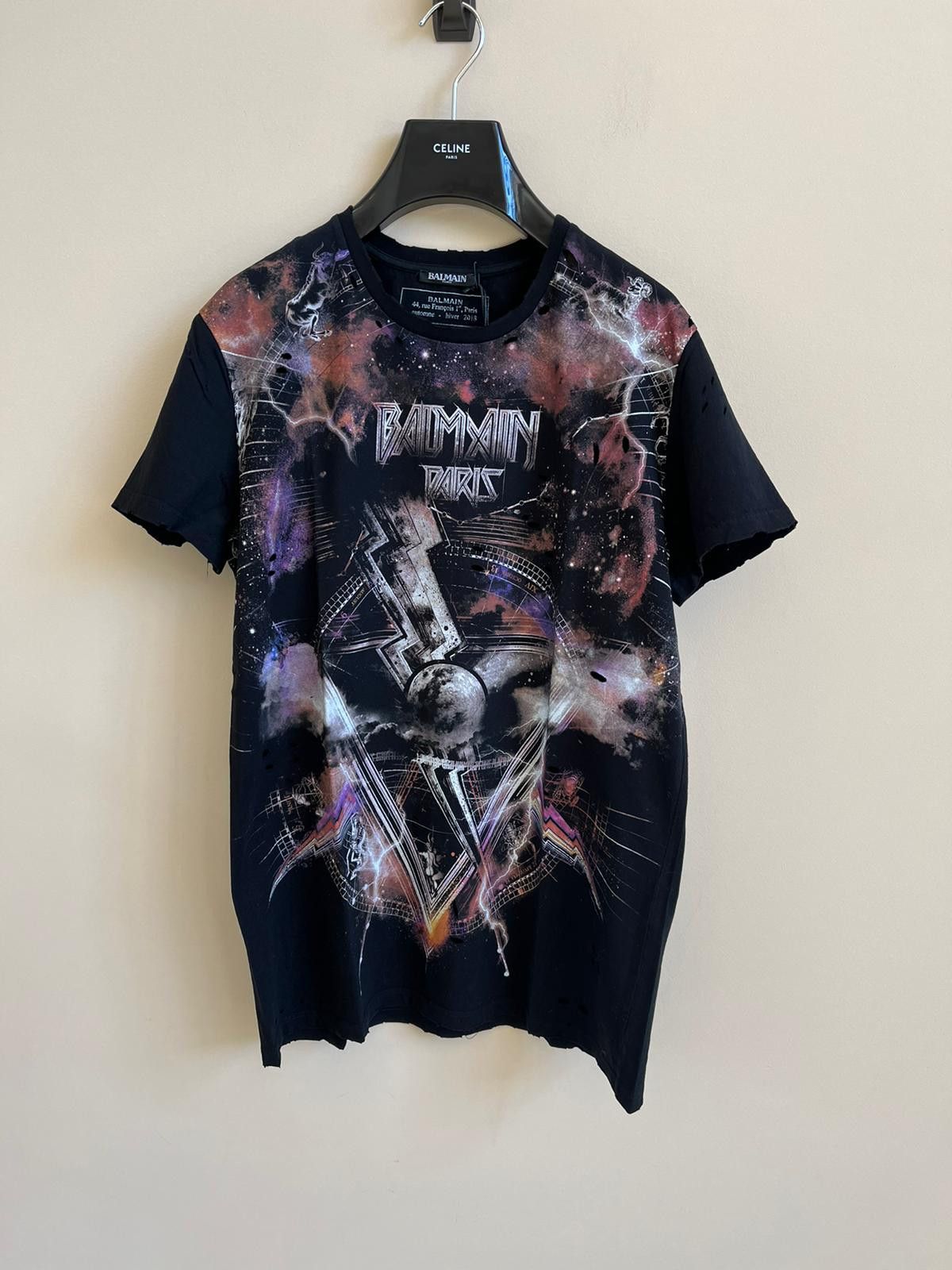 Balmain o1rshd1 Galaxy Logo Tee in Black / Multi Size US XL / EU 56 / 4 - 2 Thumbnail