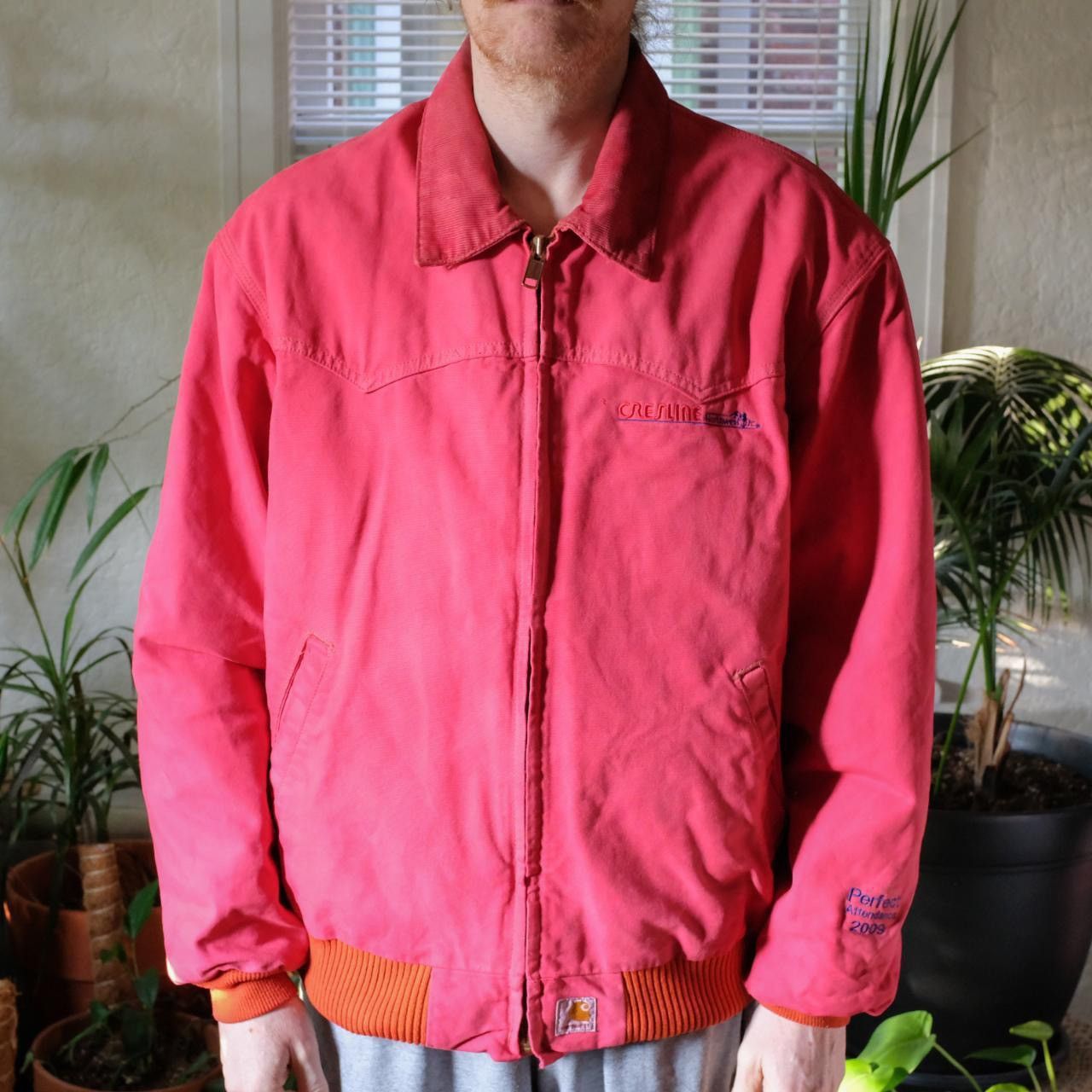 0309 Carhartt Bright Red Zip Up Work Chore Jacket
