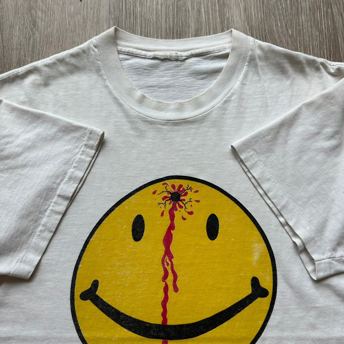 Pre-owned Vintage Smiley Face Headshot Tshirt In White