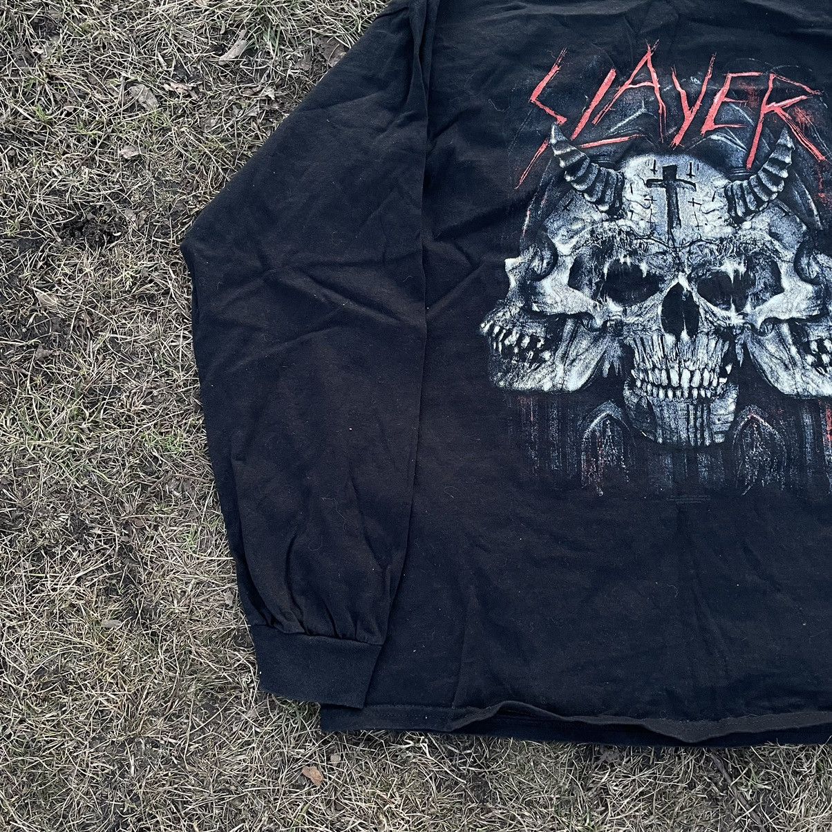 Vintage Vintage 90s Slayer Band Graphic Tee Faded Black Slim Swag L Size US L / EU 52-54 / 3 - 2 Thumbnail