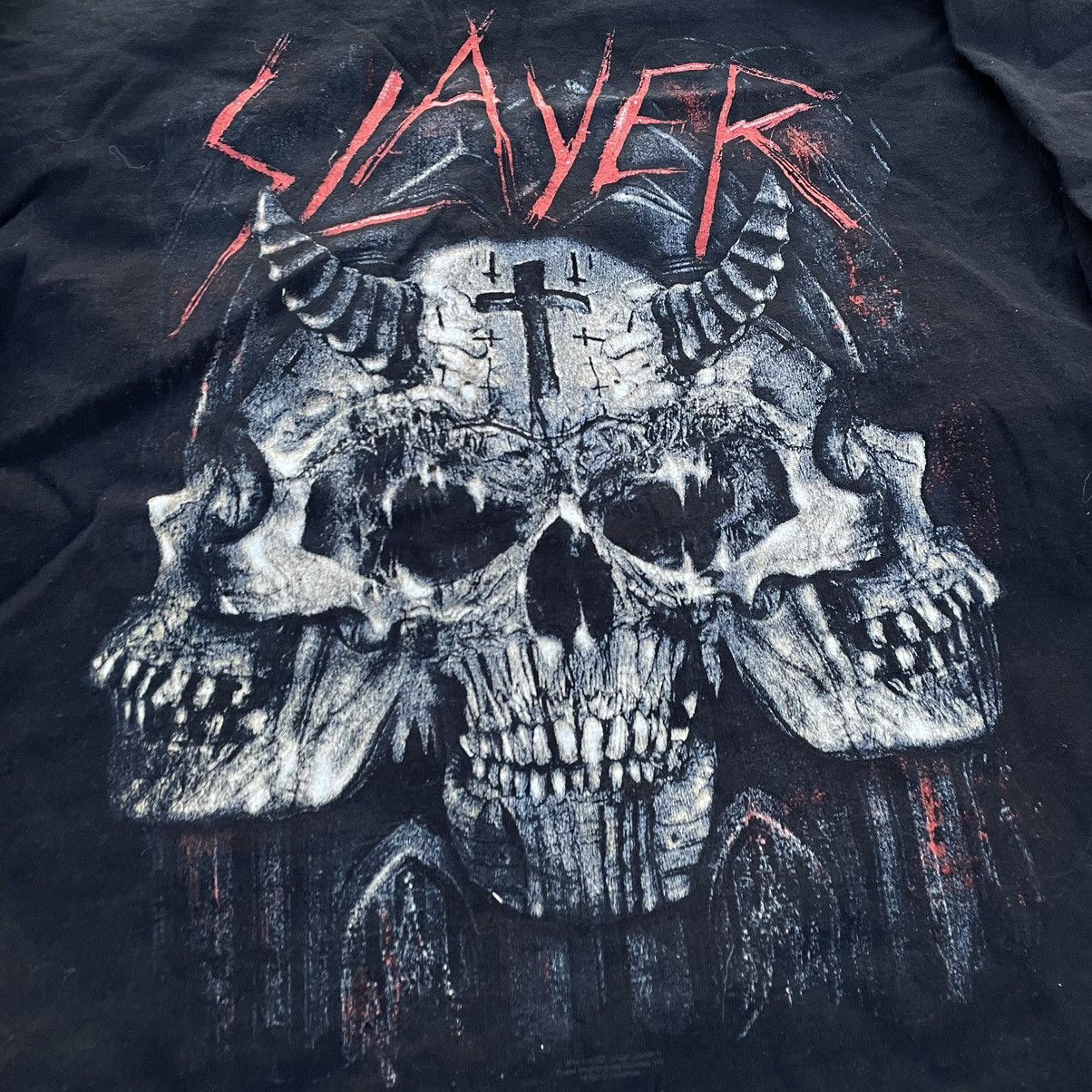 Vintage Vintage 90s Slayer Band Graphic Tee Faded Black Slim Swag L Size US L / EU 52-54 / 3 - 5 Thumbnail