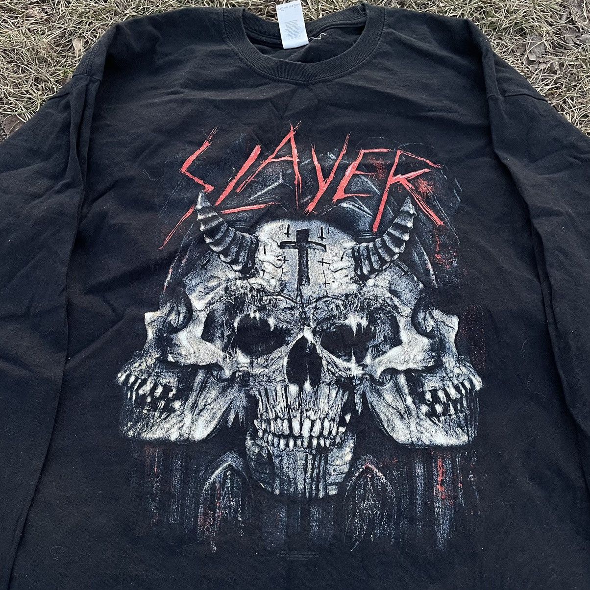Vintage Vintage 90s Slayer Band Graphic Tee Faded Black Slim Swag L Size US L / EU 52-54 / 3 - 4 Thumbnail