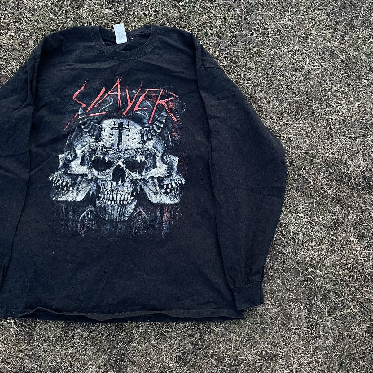 Vintage Vintage 90s Slayer Band Graphic Tee Faded Black Slim Swag L Size US L / EU 52-54 / 3 - 3 Thumbnail