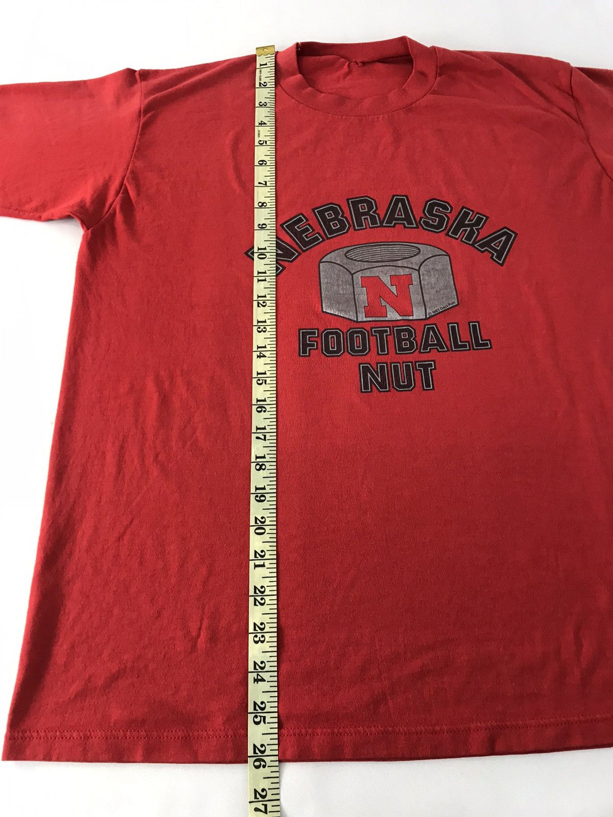Vintage 90s Nebraska Cornhuskers Football Nut Spell Out Printed Tee Size US L / EU 52-54 / 3 - 6 Thumbnail