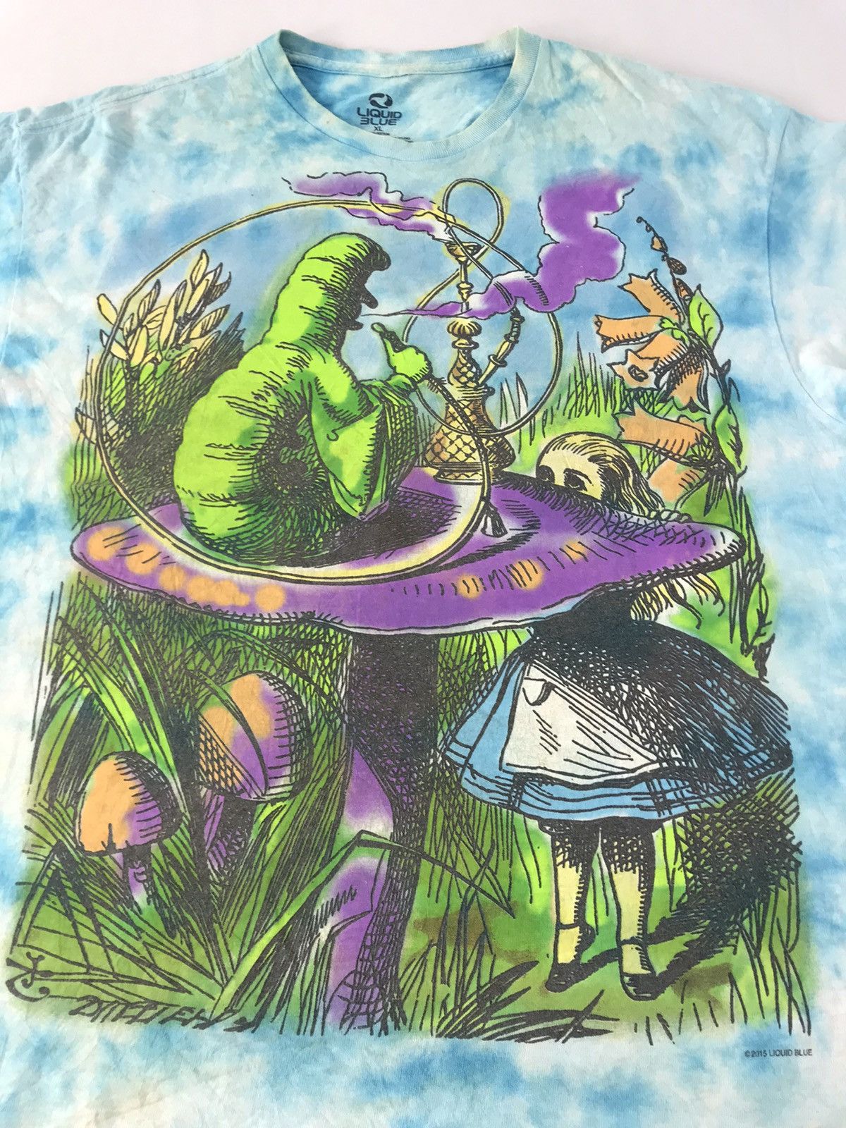 Liquid Blue Alice in Wonderland Tee Hookah Psychedelic All Over Tie Dye Size US XL / EU 56 / 4 - 4 Thumbnail