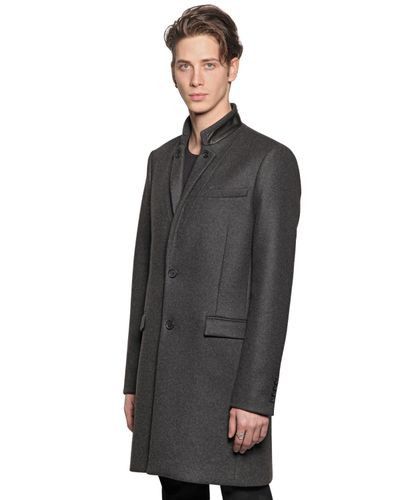 image of The Kooples Mandarin Collar Cashmere Blend Coat in Grey, Men's (Size Small)