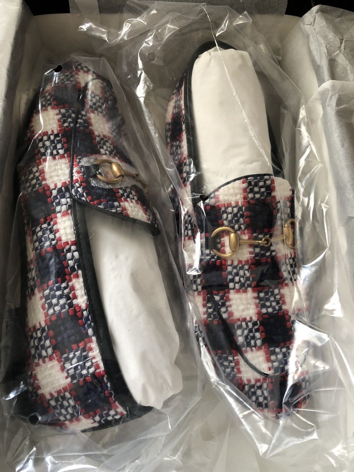 Gucci Gucci BNIB Jordaan Vintage Tweed Check Horsebit Loafers Size US 7 / IT 37 - 3 Thumbnail