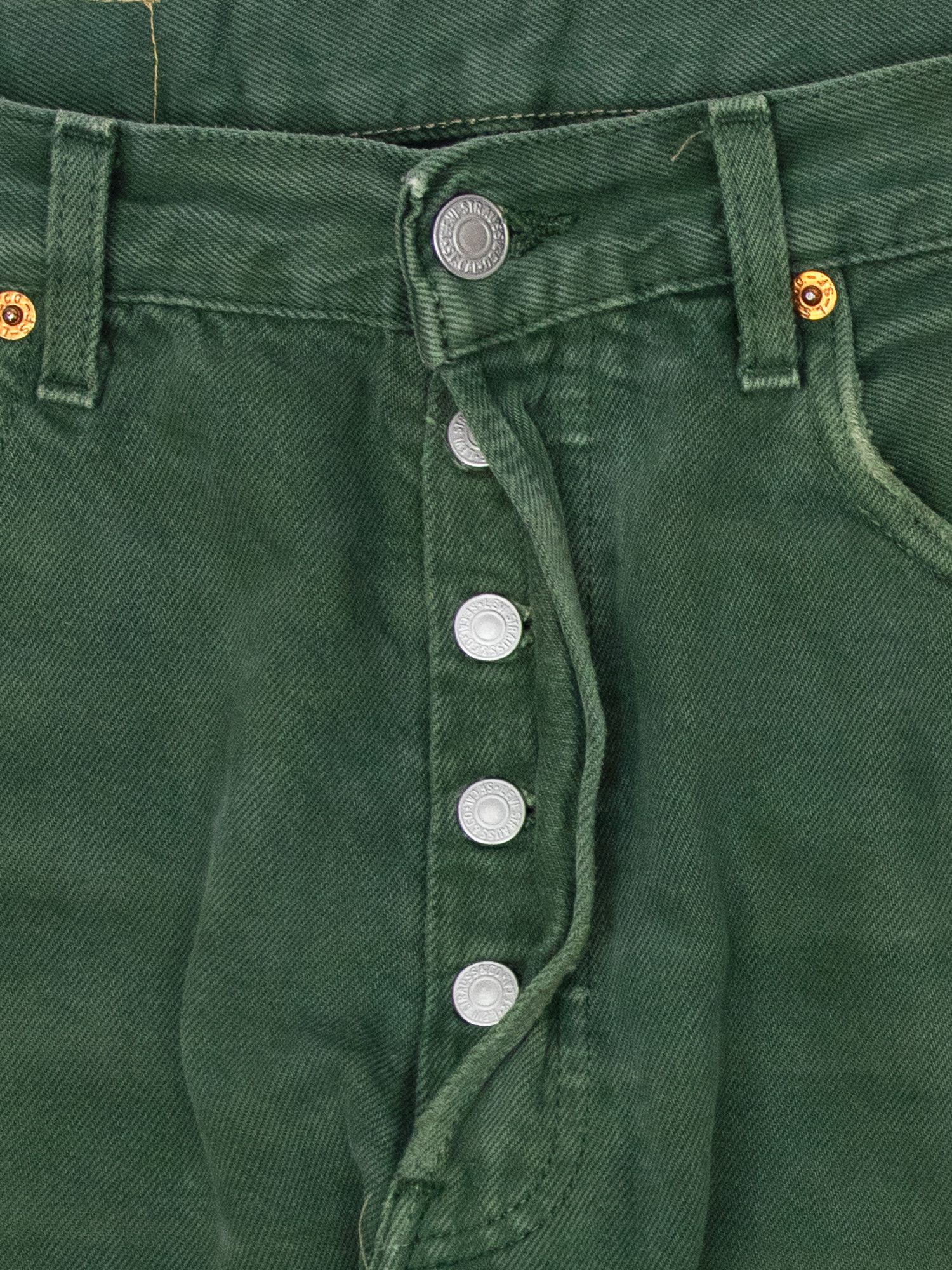 Levi's × Vintage 90s Levis 501 Faded Overdyed Green Flared Raw Hem Jeans Size US 32 / EU 48 - 3 Thumbnail