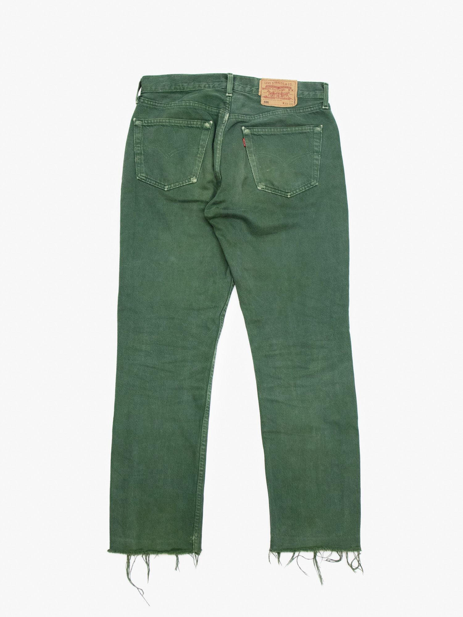 Levi's × Vintage 90s Levis 501 Faded Overdyed Green Flared Raw Hem Jeans Size US 32 / EU 48 - 2 Thumbnail