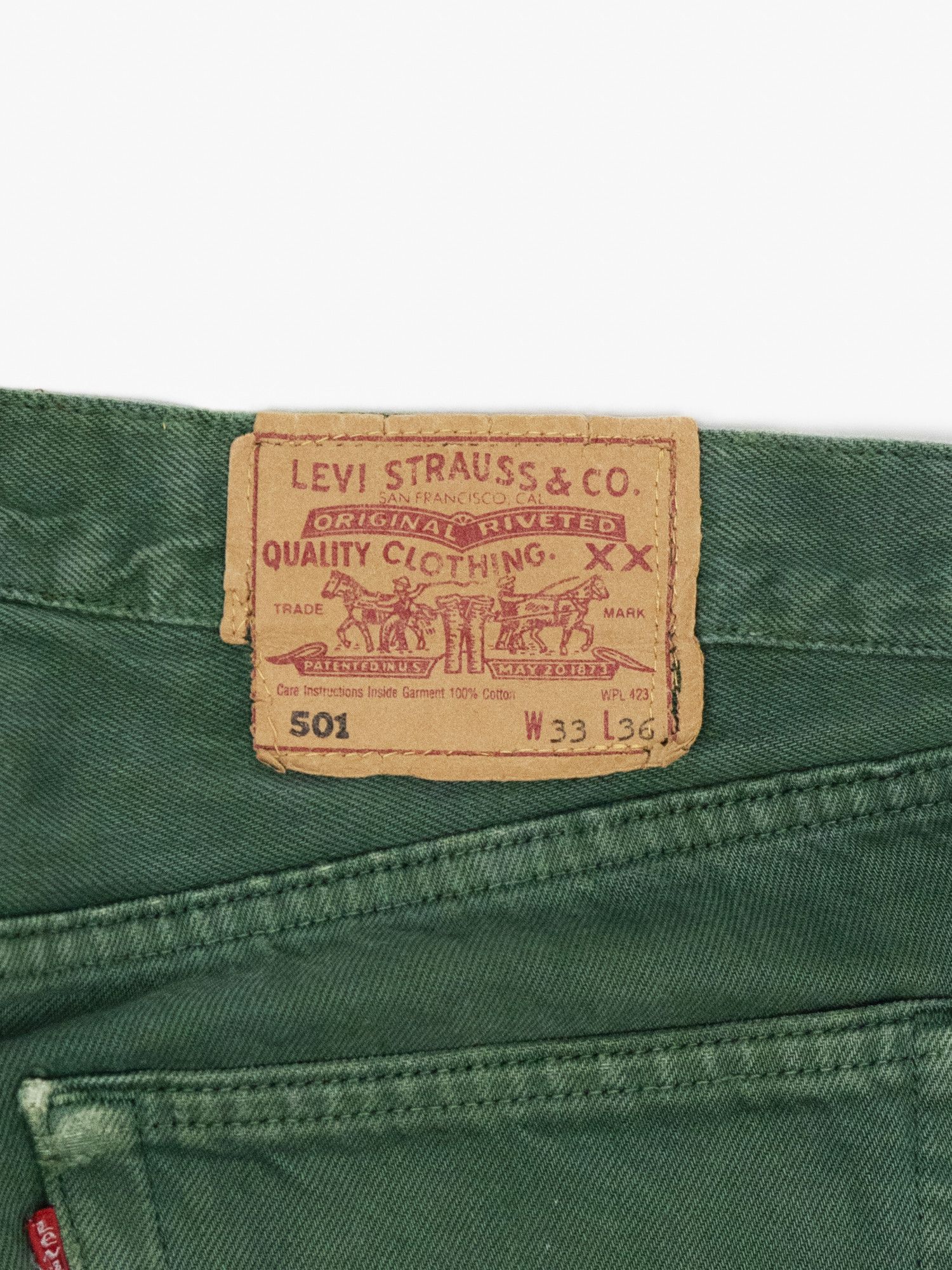 Levi's × Vintage 90s Levis 501 Faded Overdyed Green Flared Raw Hem Jeans Size US 32 / EU 48 - 4 Thumbnail