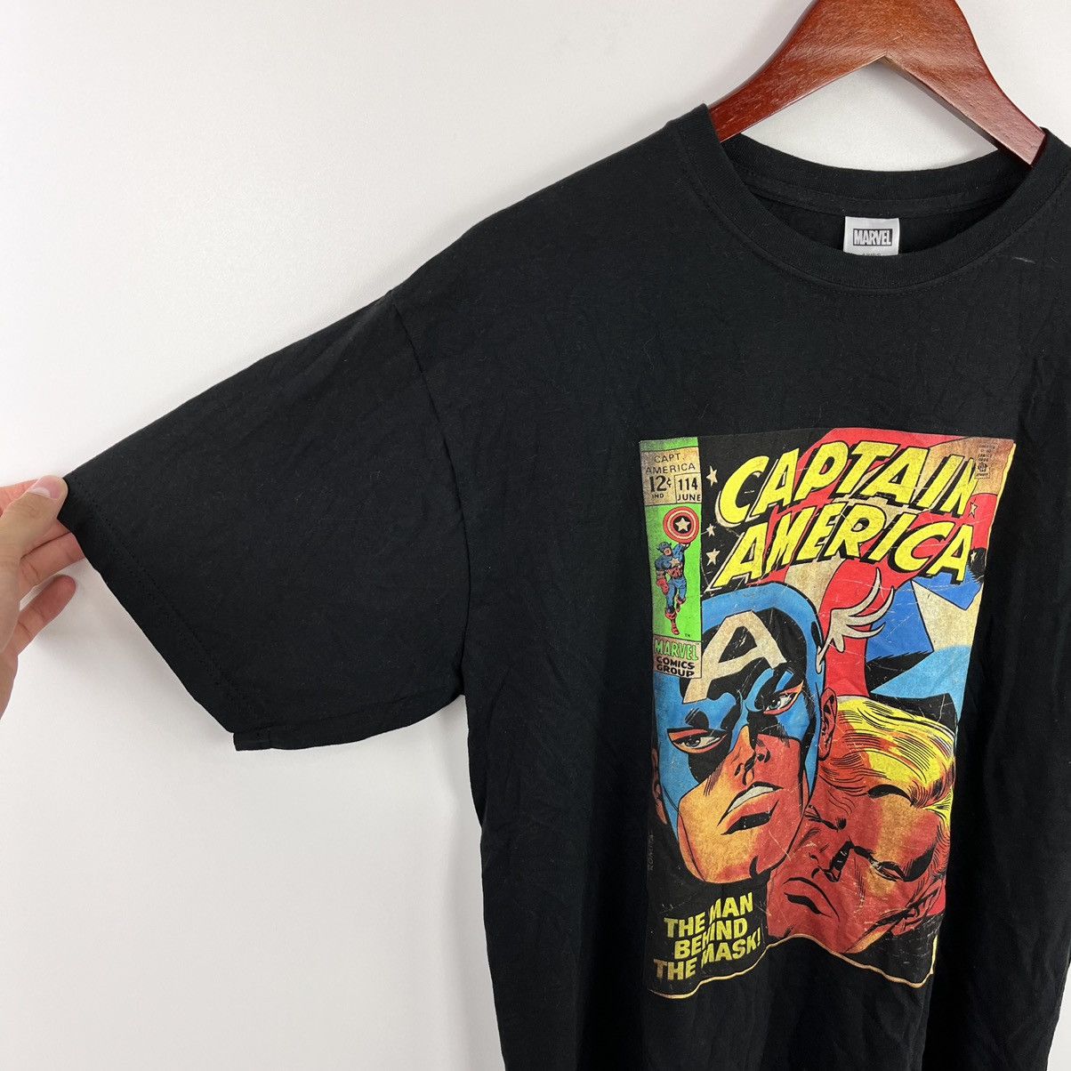 Marvel Comics × Vintage Vintage T-Shirt Captain America Black Big Logo Size L Size US L / EU 52-54 / 3 - 2 Thumbnail
