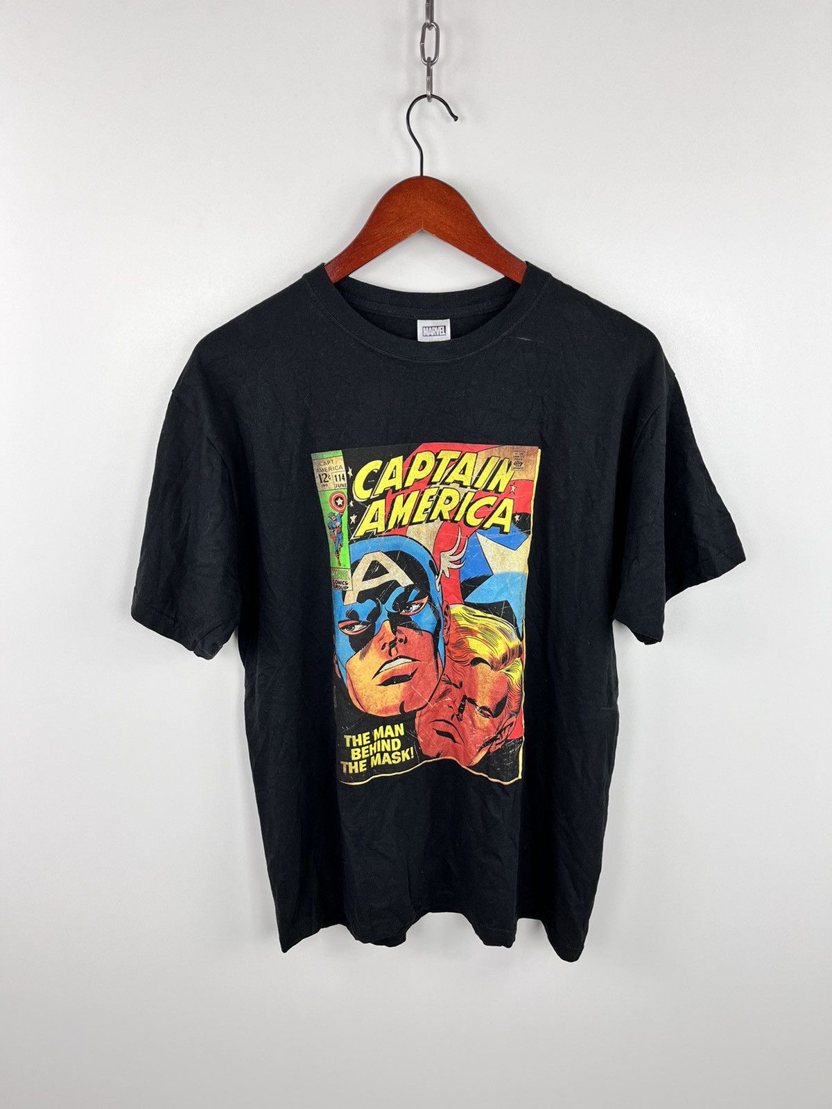 Marvel Comics × Vintage Vintage T-Shirt Captain America Black Big Logo Size L Size US L / EU 52-54 / 3 - 1 Thumbnail