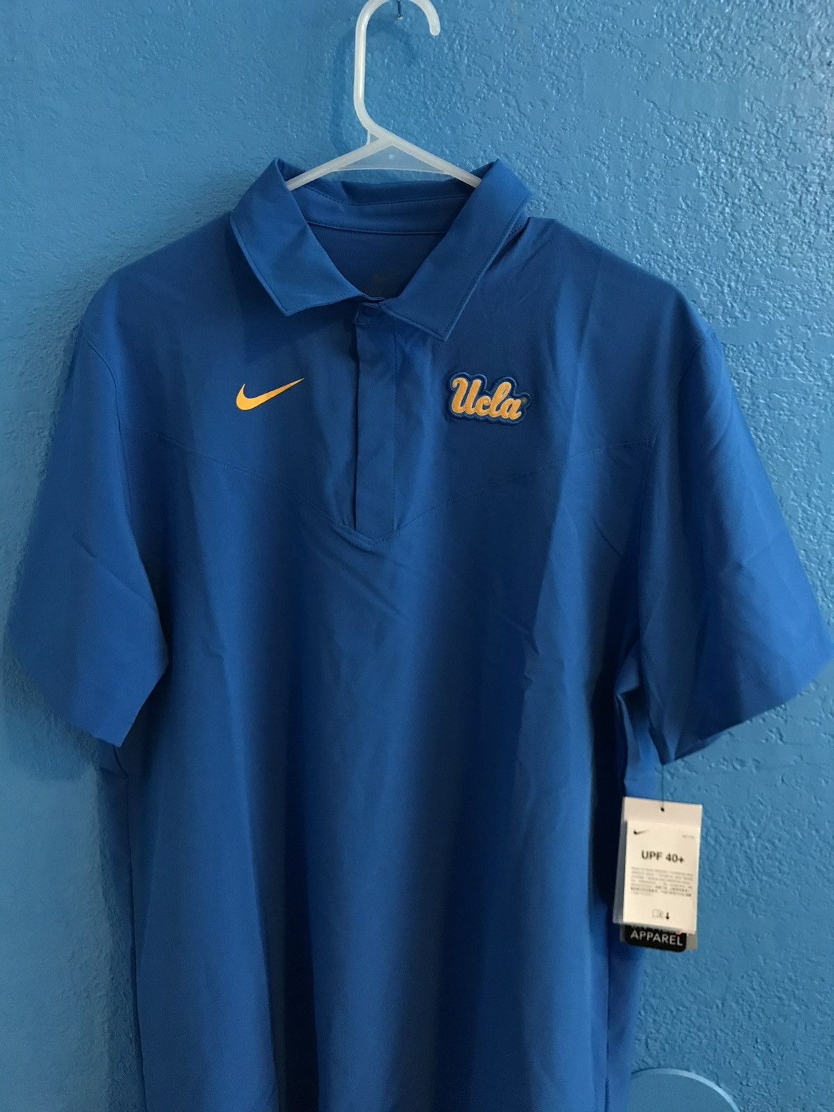 New Nike UCLA Bruins Dri-Fit Button Polo Royal Blue Men L