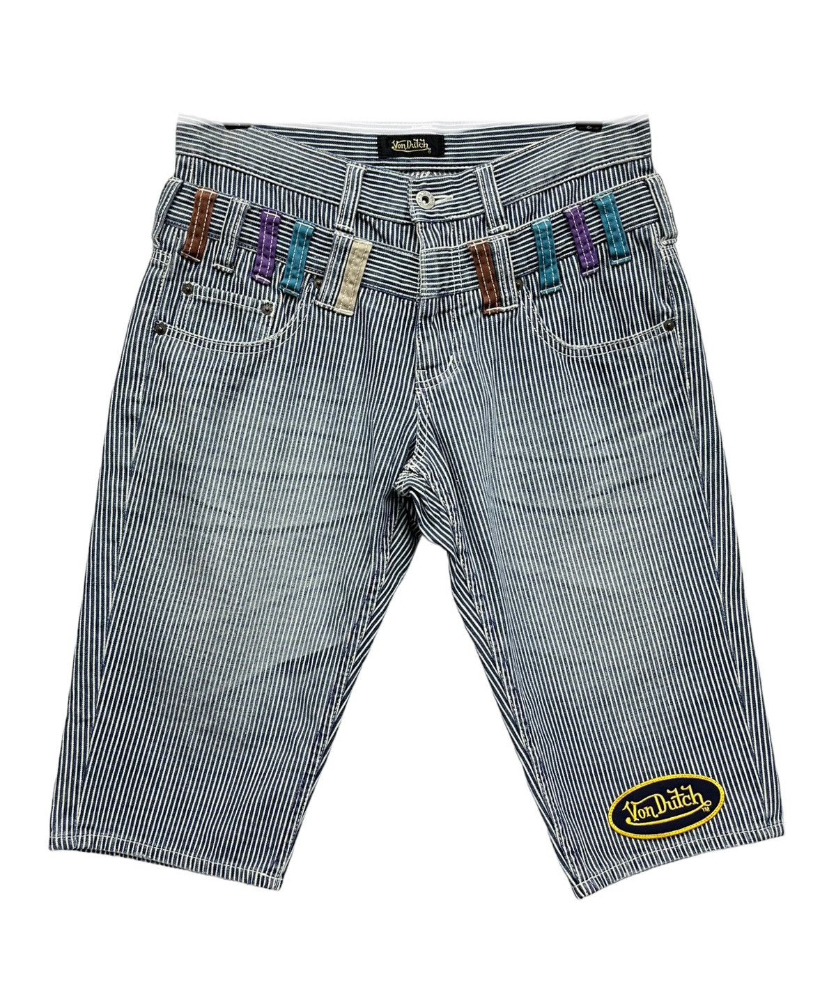 OVER THE STRiPES × Vintage × Von Dutch 🔥90’s VON DUTCH Double Waist Hickory Stripes Denim Shorts Size US 30 / EU 46 - 3 Thumbnail
