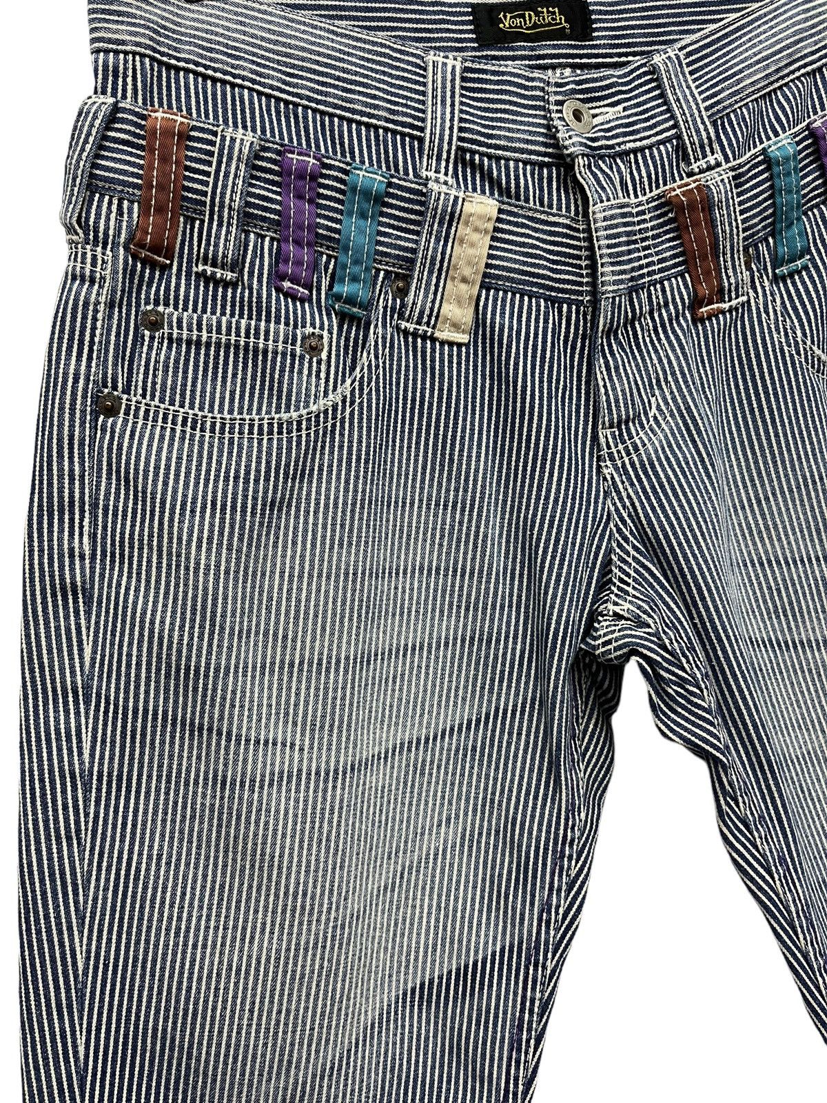 OVER THE STRiPES × Vintage × Von Dutch 🔥90’s VON DUTCH Double Waist Hickory Stripes Denim Shorts Size US 30 / EU 46 - 4 Thumbnail