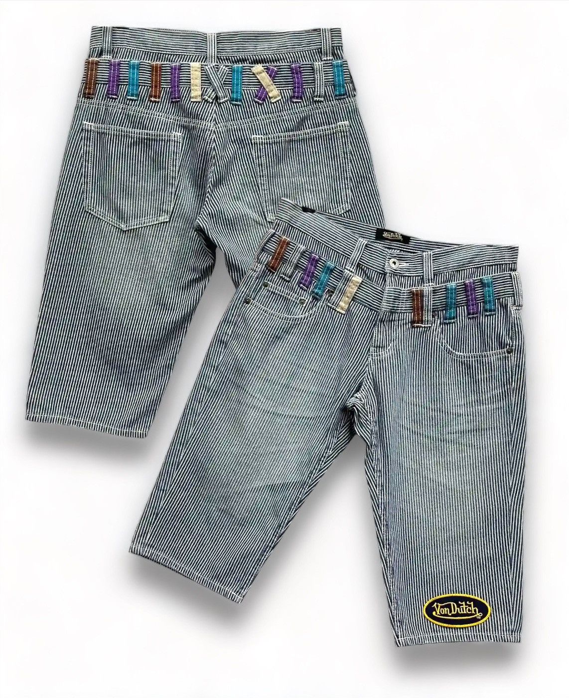 OVER THE STRiPES × Vintage × Von Dutch 🔥90’s VON DUTCH Double Waist Hickory Stripes Denim Shorts Size US 30 / EU 46 - 1 Thumbnail