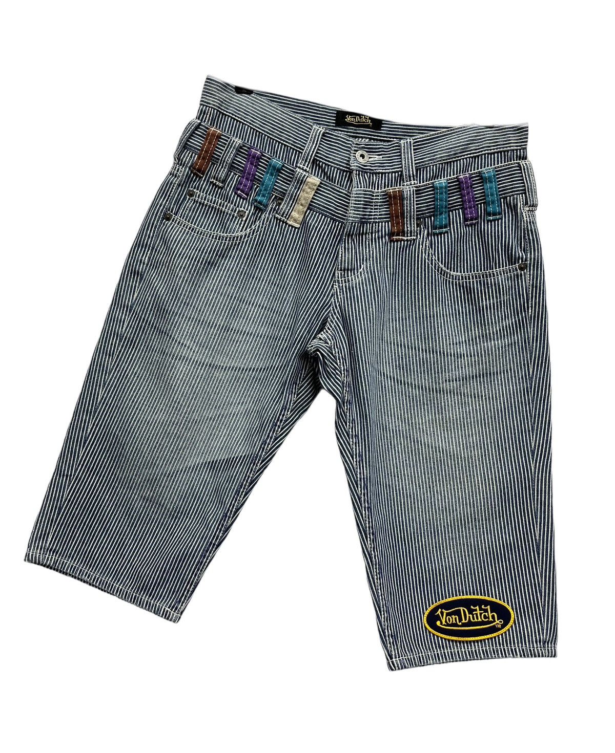 OVER THE STRiPES × Vintage × Von Dutch 🔥90’s VON DUTCH Double Waist Hickory Stripes Denim Shorts Size US 30 / EU 46 - 2 Thumbnail