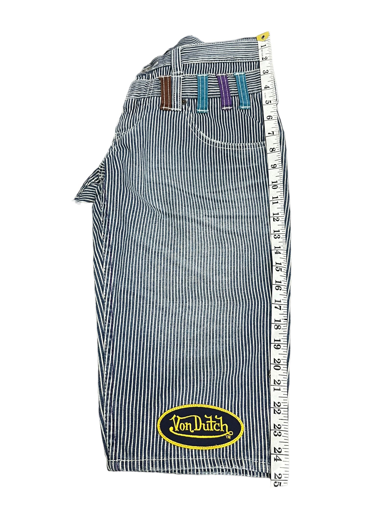 OVER THE STRiPES × Vintage × Von Dutch 🔥90’s VON DUTCH Double Waist Hickory Stripes Denim Shorts Size US 30 / EU 46 - 14 Thumbnail