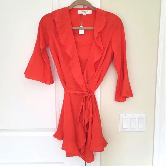 Asos Outrageous Fortune Neon Ruffle Wrap Dress Spring Summer Size S / US 4 / IT 40 - 3 Thumbnail