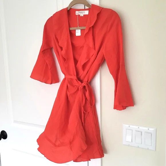 Asos Outrageous Fortune Neon Ruffle Wrap Dress Spring Summer Size S / US 4 / IT 40 - 4 Thumbnail