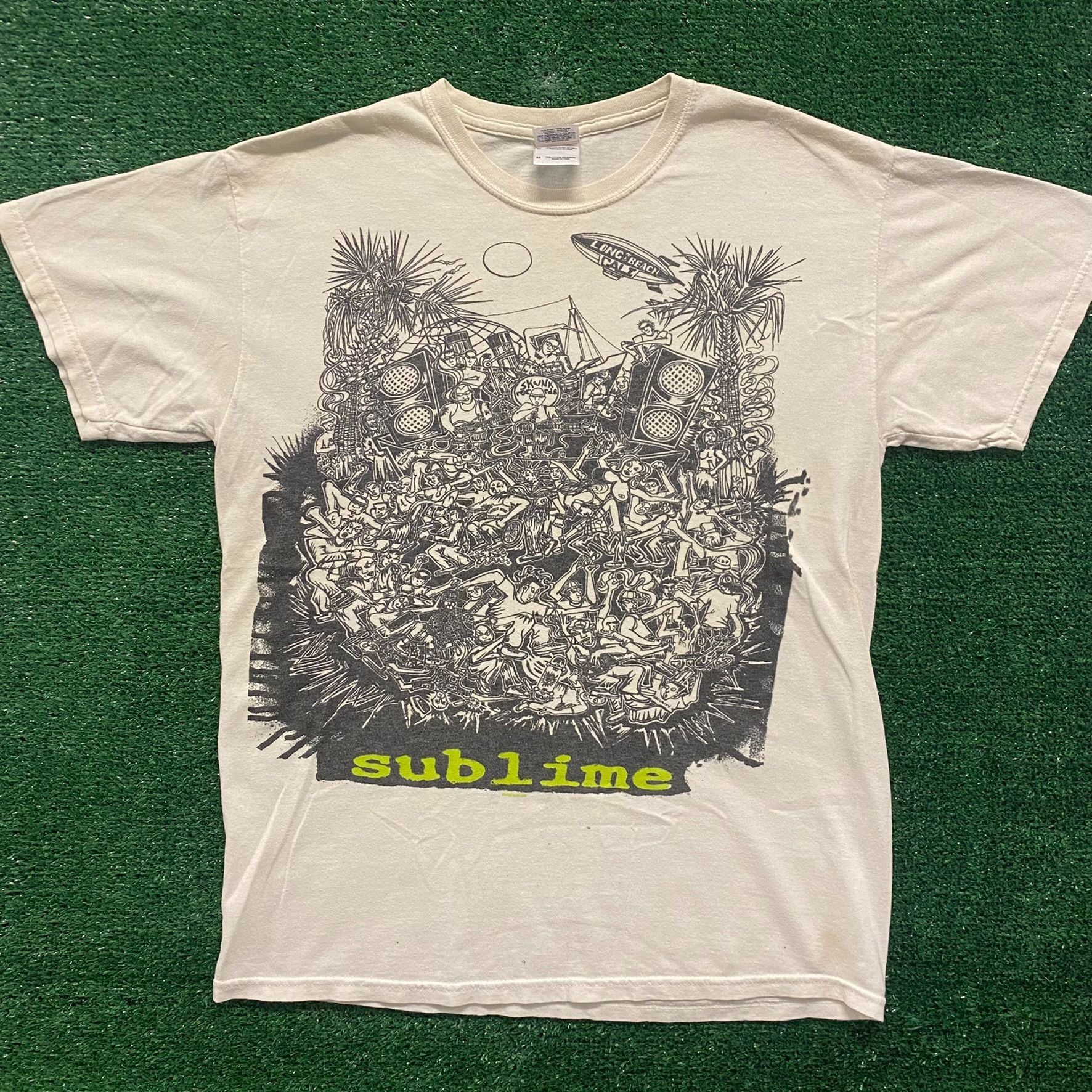 image of Band Tees x Sublime Crazy Vintage 90's Sublime Mosh Pit Punk Band T-Shirt in White (Size Medium)