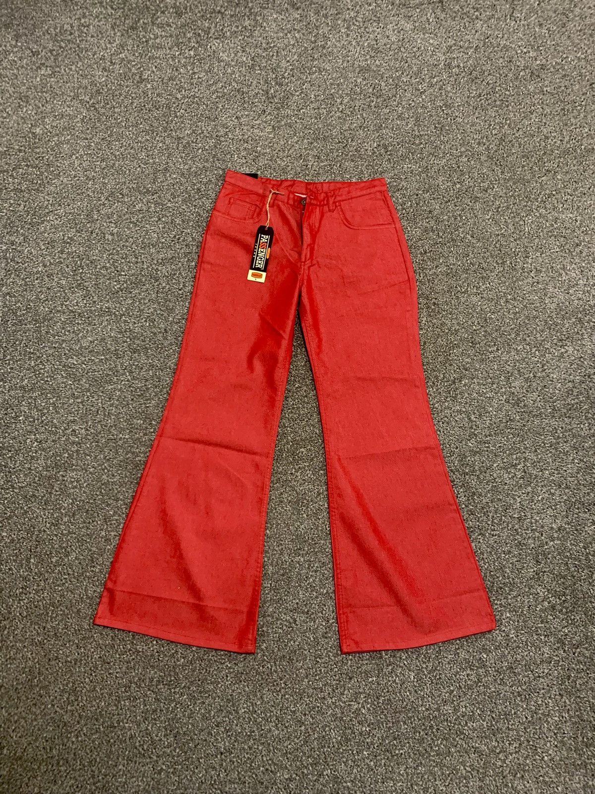Vintage Red Polished Denim Flared Jeans