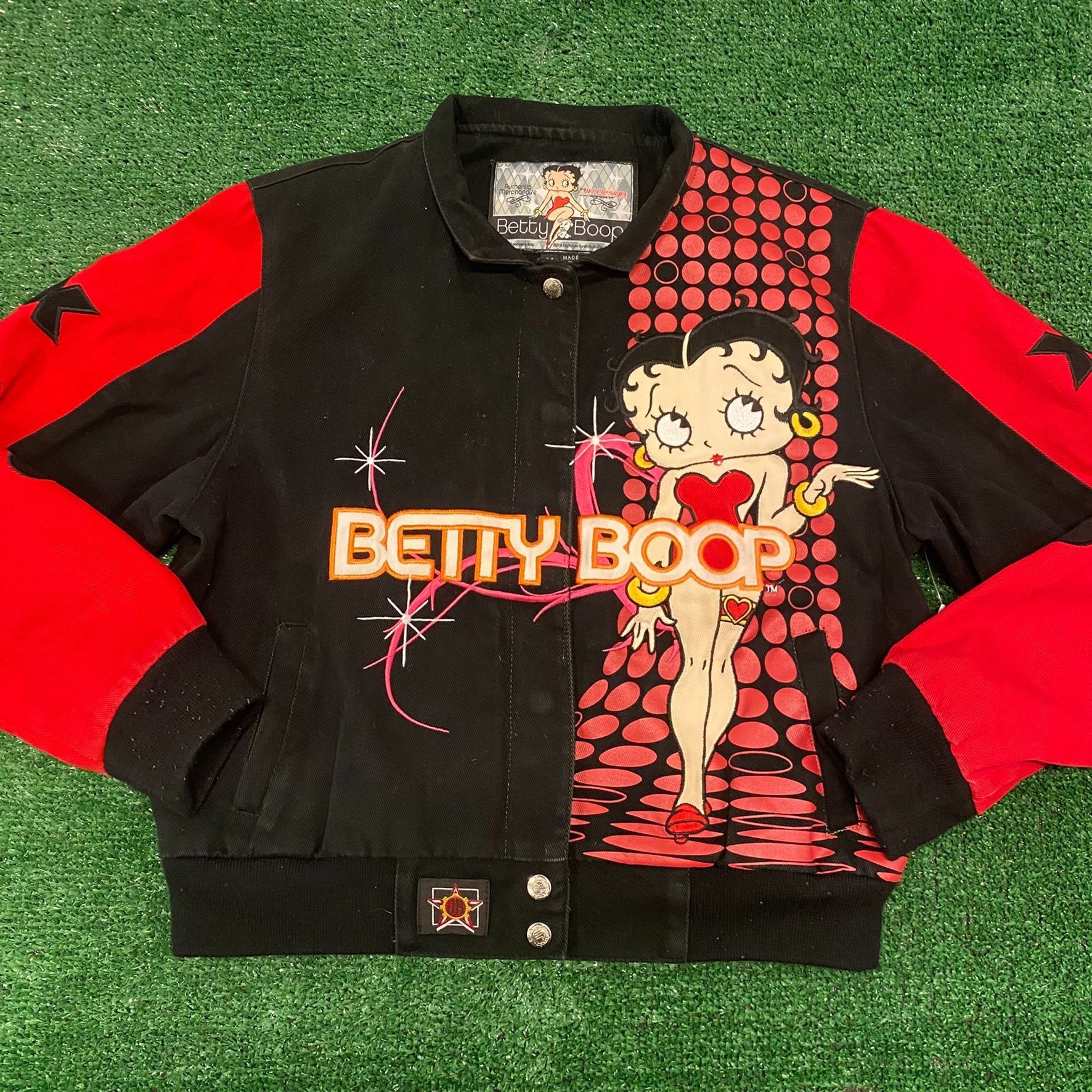 image of Jh Design x Vintage Crazy Vintage Y2K Betty Boop Racing Bomber Jacket in Black, Men's (Size Small)