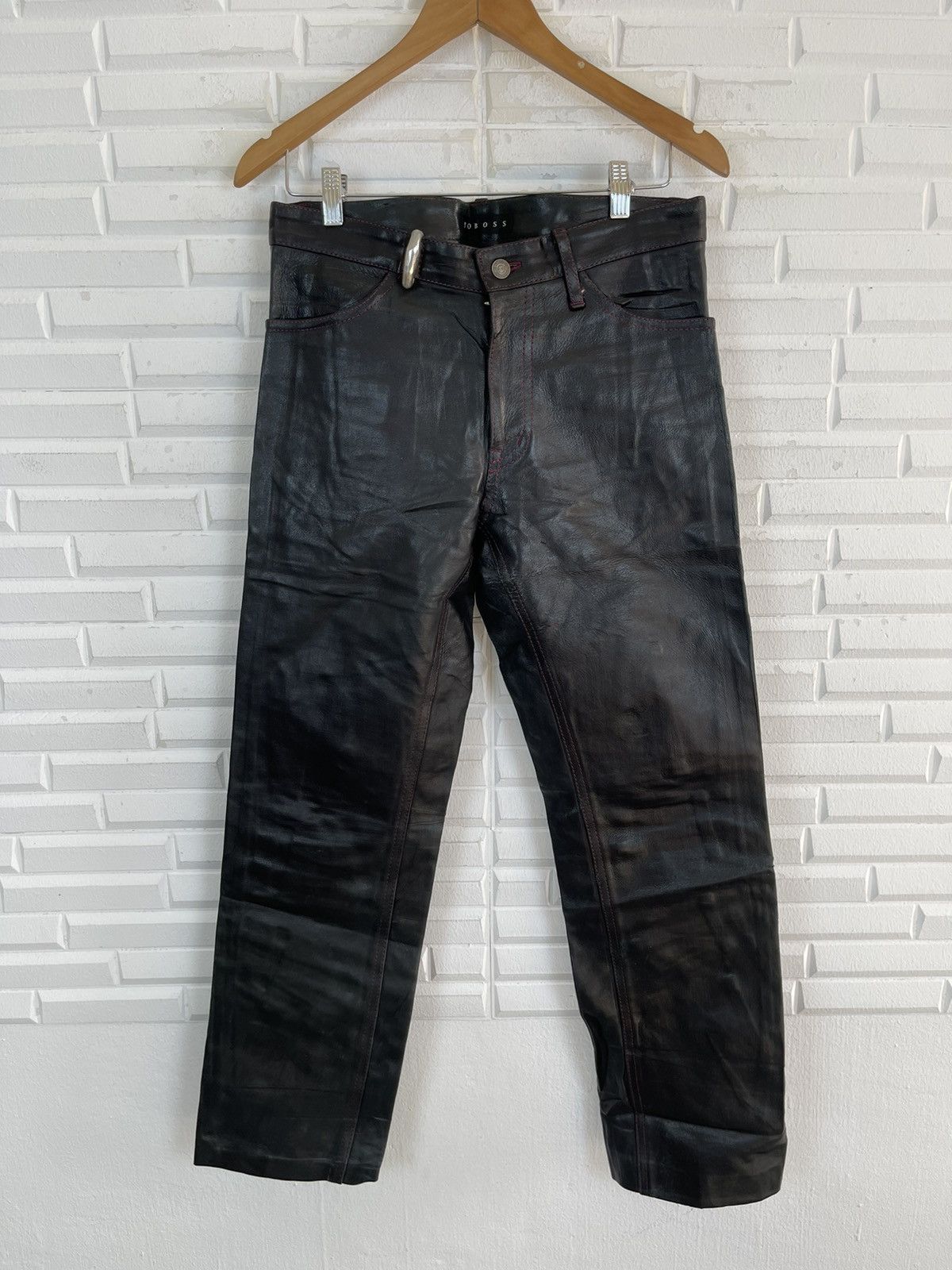 Japanese Brand Vintage Cowhide Straight Cut Leather Pants Japanese Youbos Size US 32 / EU 48 - 1 Thumbnail